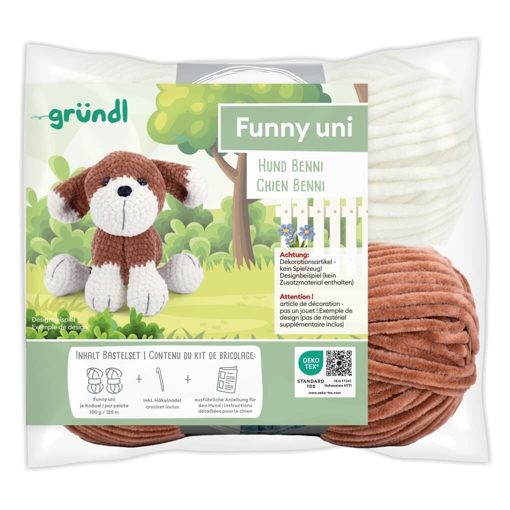 gründl Funny uni SB-Pack Hund Benni, Chenillegarn, Häkelset