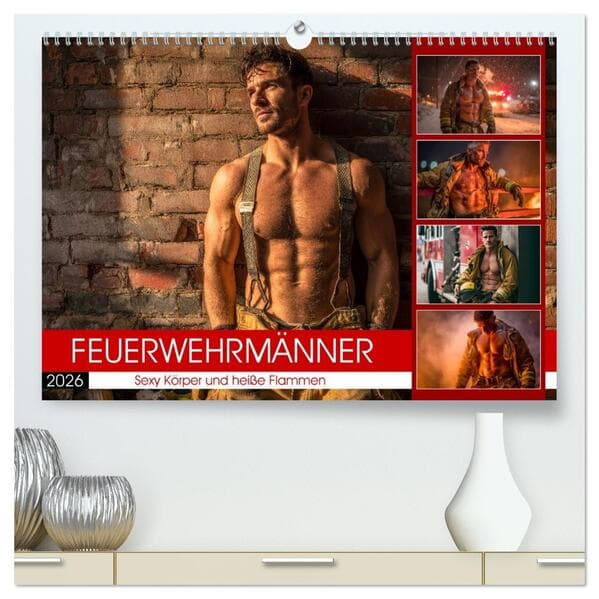 Feuerwehrmänner - Sexy Körper und heiße Flammen (hochwertiger Premium Wandkalender 2026 DIN A2 quer), Kunstdruck in Hochglanz