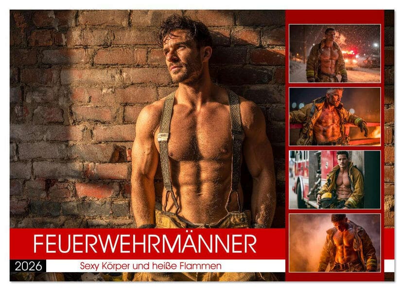 Feuerwehrmänner - Sexy Körper und heiße Flammen (Wandkalender 2026 DIN A2 quer), CALVENDO Monatskalender