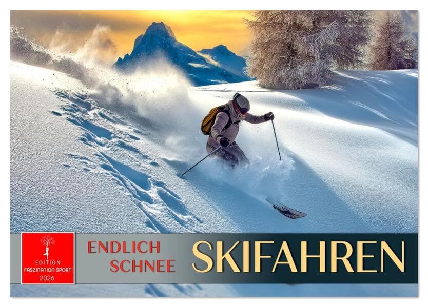 Skifahren - endlich Schnee (Tischkalender 2026 DIN A5 quer), CALVENDO Monatskalender