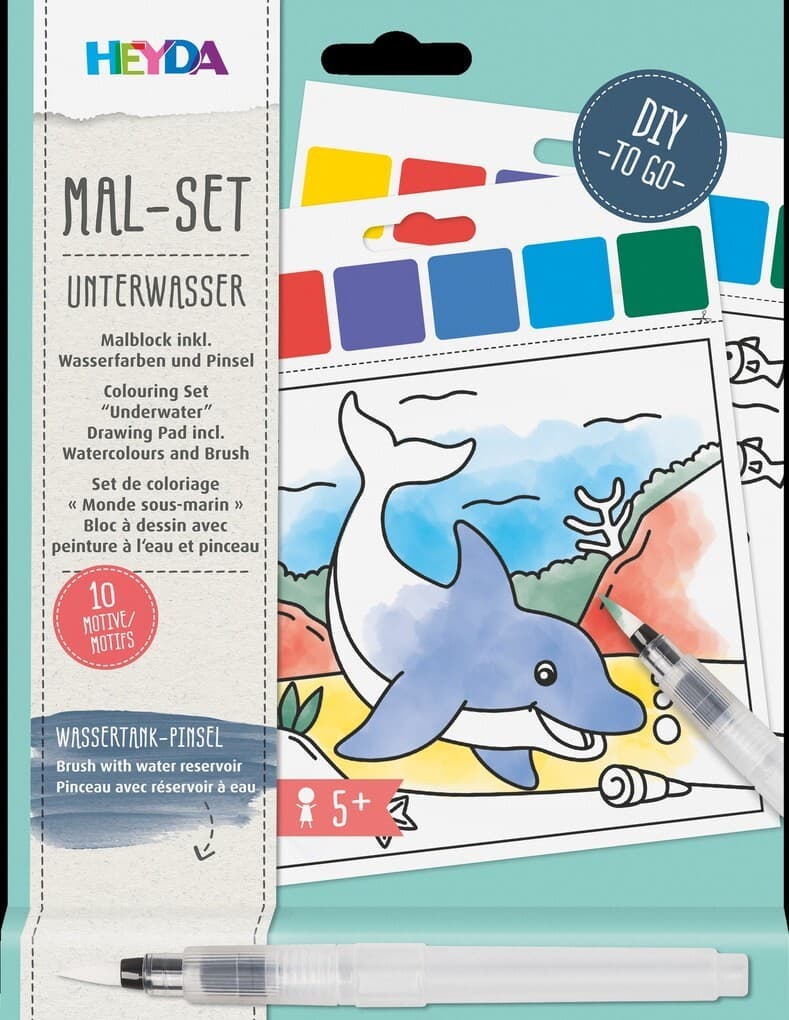 Heyda Mal Set Unterwasser - Malblock inkl. Wasserfarben und Pinsel, 10 Motive