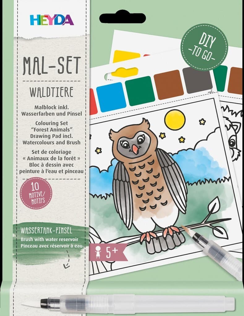 Heyda Mal Set Waldtiere - Malblock inkl. Wasserfarben und Pinsel, 10 Motive