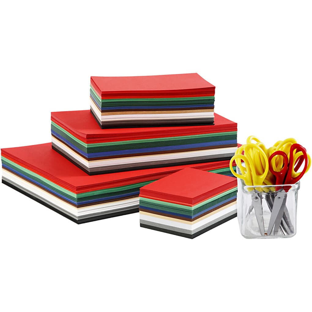 Creativ Company Weihnachtskarten und Scheren - Sortiment, A3,A4,A5,A6, 180 g, sortierte Farben, 1 Set
