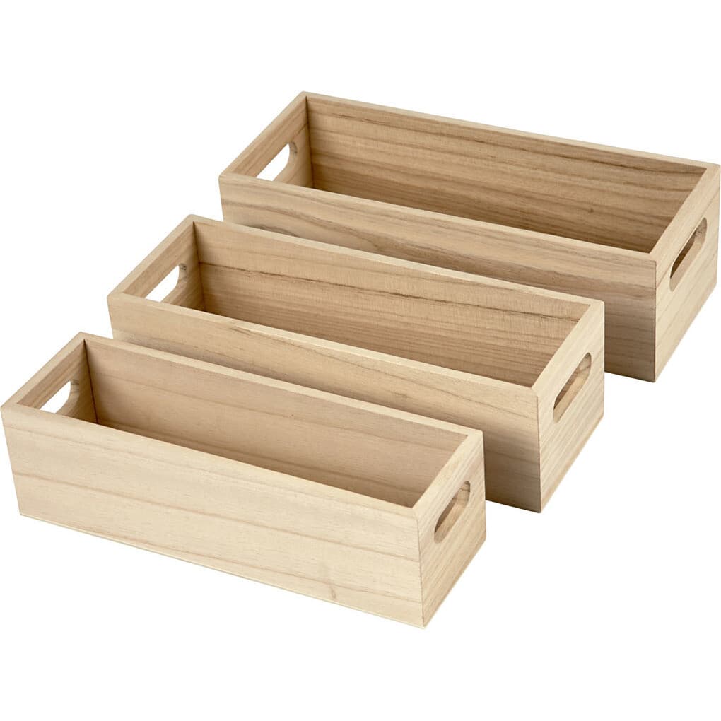 Creativ Company Holzkasten, H 6,5-7,5 cm, L 22+23,5+25 cm, B 6,5+7,5+8,5 cm, 3 Stk/ 1 Set