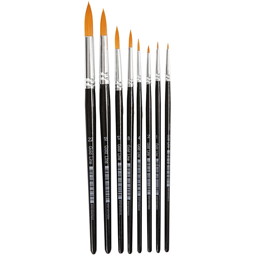 Creativ Company Gold Line Pinsel, Nr. 0+1+2+4+8+12+18+22, L 16,5-21 cm, B 1-8 mm, rund, 8 Stk