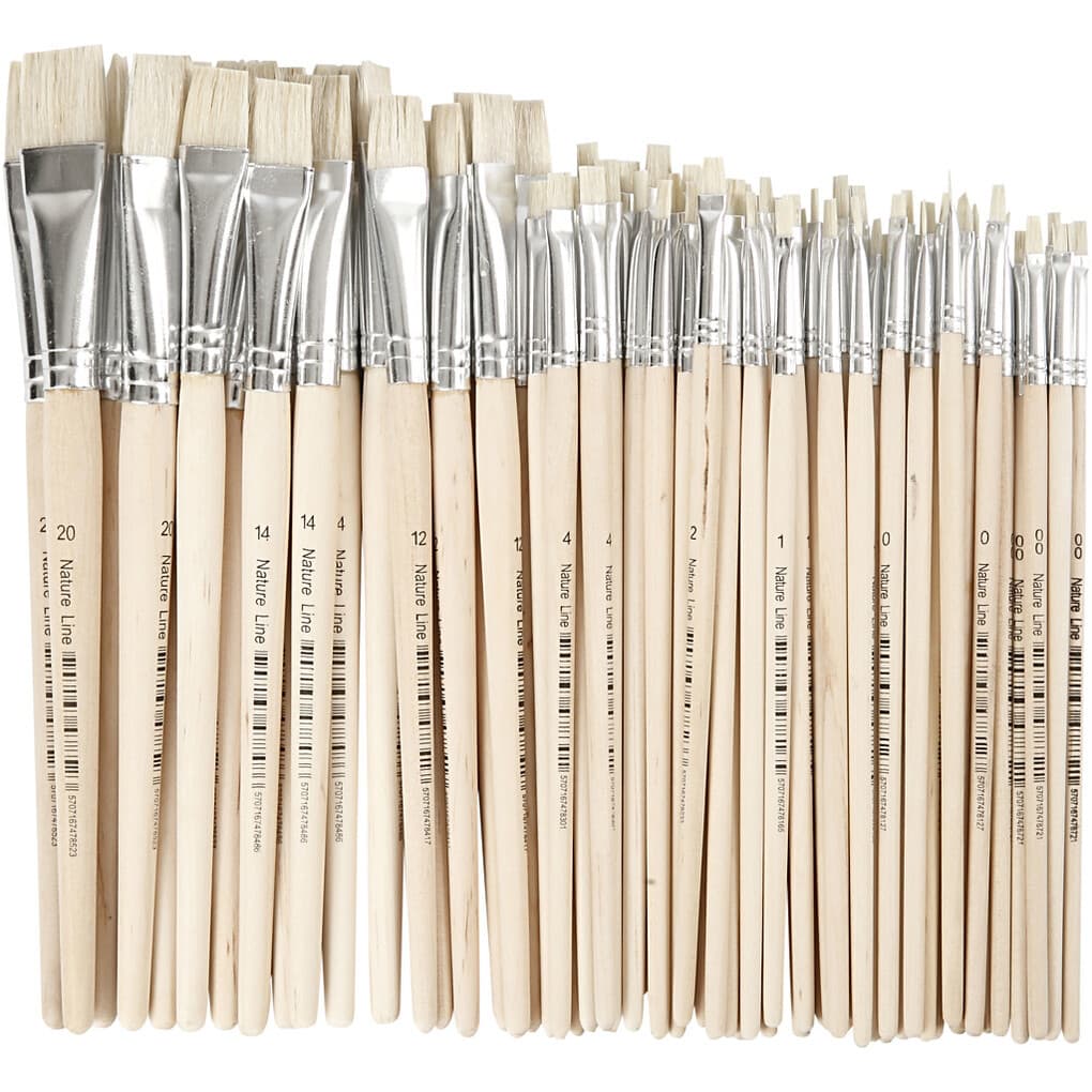 Creativ Company Nature Line Pinsel, Nr. 00+0+1+2+4+12+14+20, L 18-22 cm, B 3-20 mm, Flach, 68 Stk