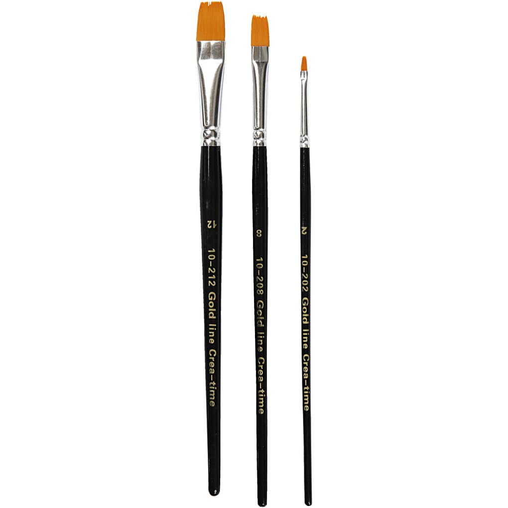 Creativ Company Gold Line Pinsel, Nr. 2+8+12, L 16,5-19 cm, B 3-12 mm, Flach, 3 Stk