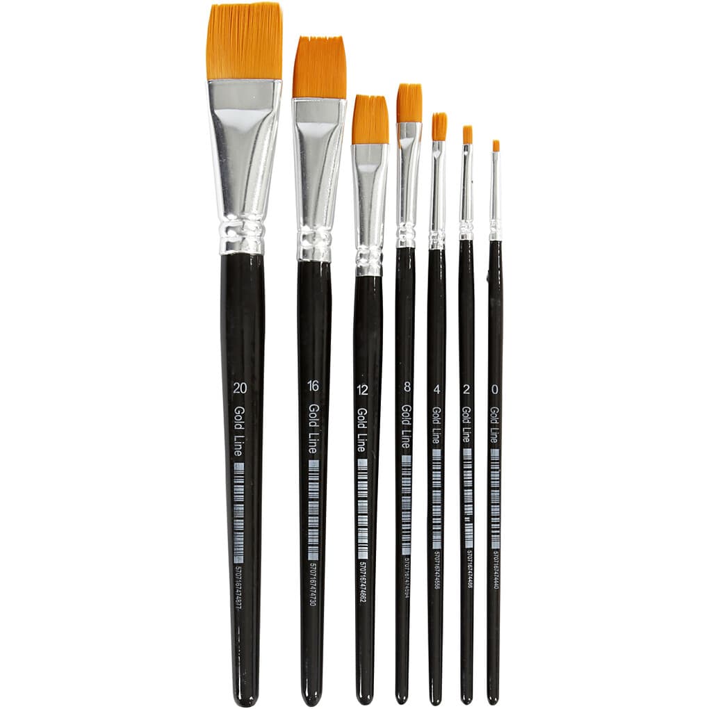 Creativ Company Gold Line Pinsel, Nr. 0+2+4+8+12+16+20, L 16,5-21 cm, B 1-7 mm, Flach, 7 Stk