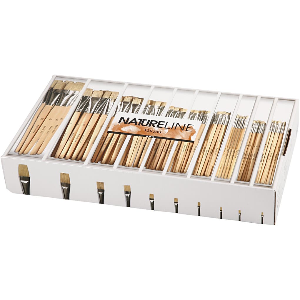 Creativ Company Nature Line Pinsel, Nr. 00+0+1+2+4+8+12+14+20+22, L 17,5-20,5 cm, B 3-22 mm, Flach, 10x12 Stk