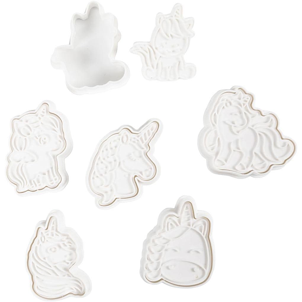 Creativ Company Ausstecher mit Stempelgriff, Einhorn, Größe 6-7,5 cm, Weiß, 6 Stk