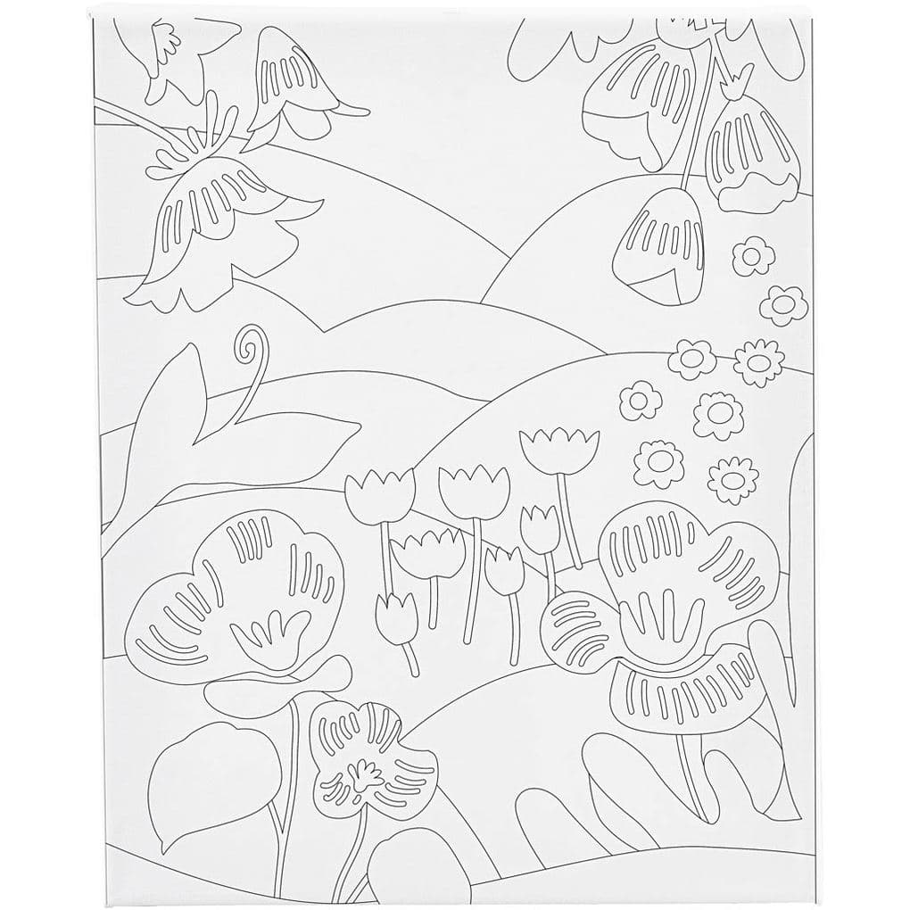 Creativ Company Mal-Leinwand mit Aufdruck, Blumenlandschaft, T 1,6 cm, Größe 24x30 cm, 360 g, 1 Stk