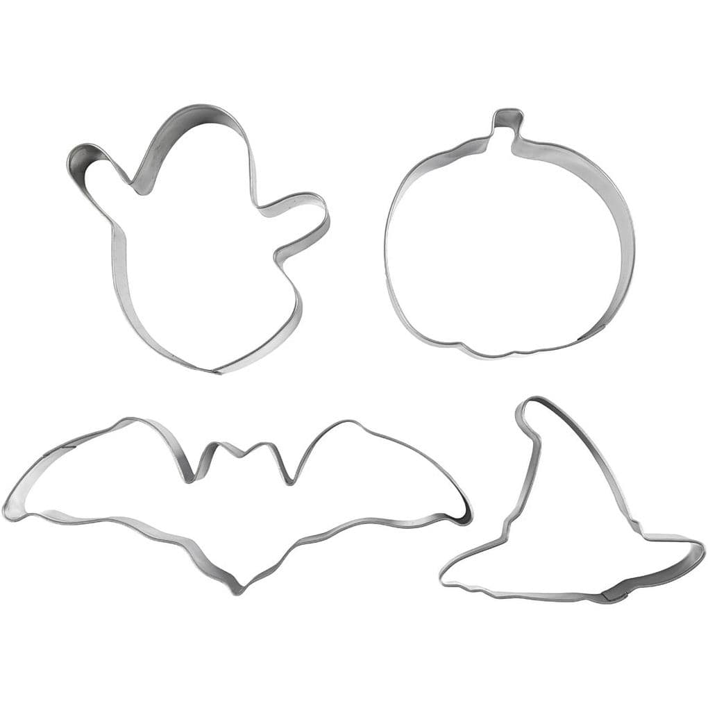 Creativ Company Ausstechförmchen, Geist, Kürbis, Hexenhut, Fledermaus, H 2 cm, Größe 7-12,4 cm, 4 Stk