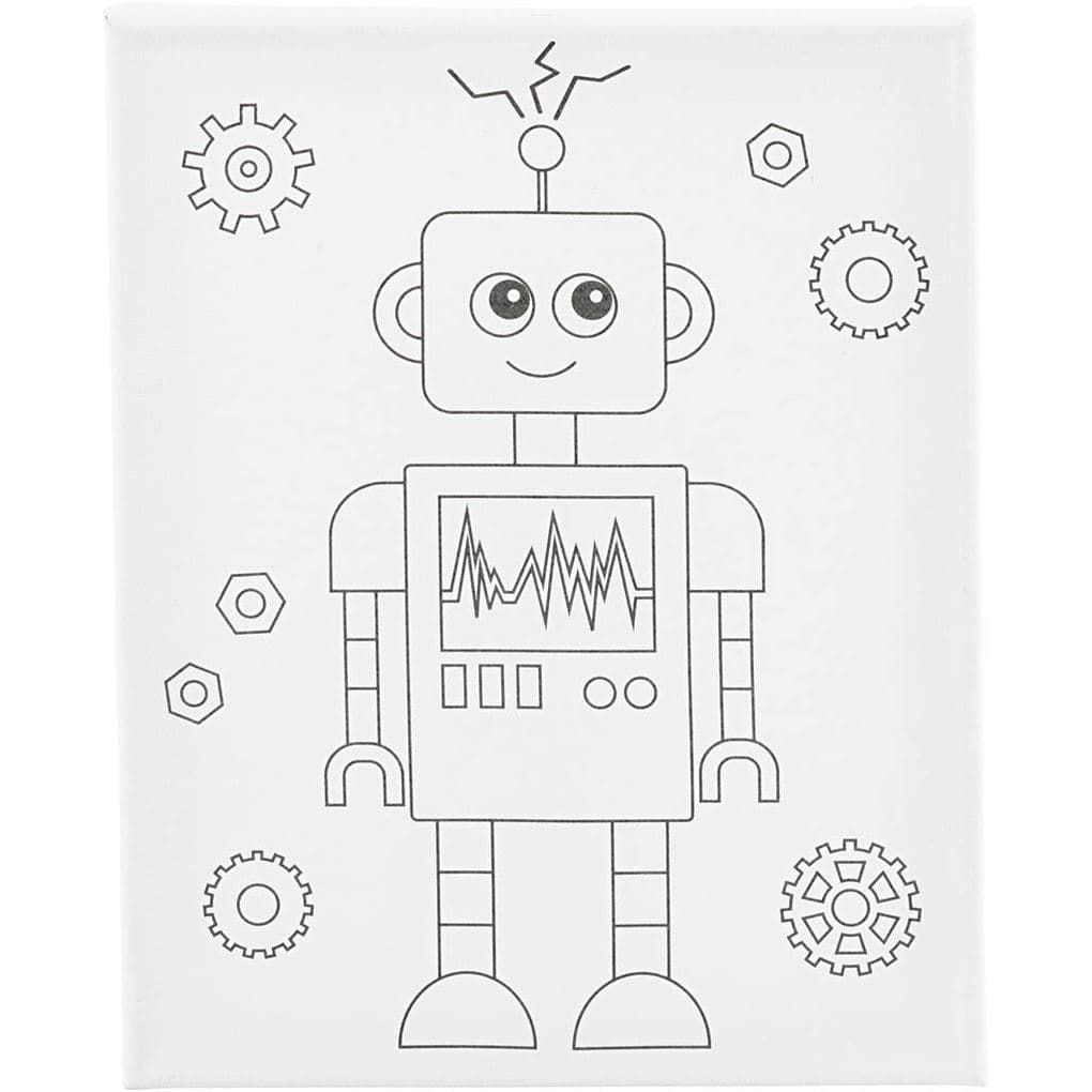 Creativ Company Mal-Leinwand mit Aufdruck, Roboter, T 1,6 cm, Größe 24x30 cm, 360 g, 1 Stk