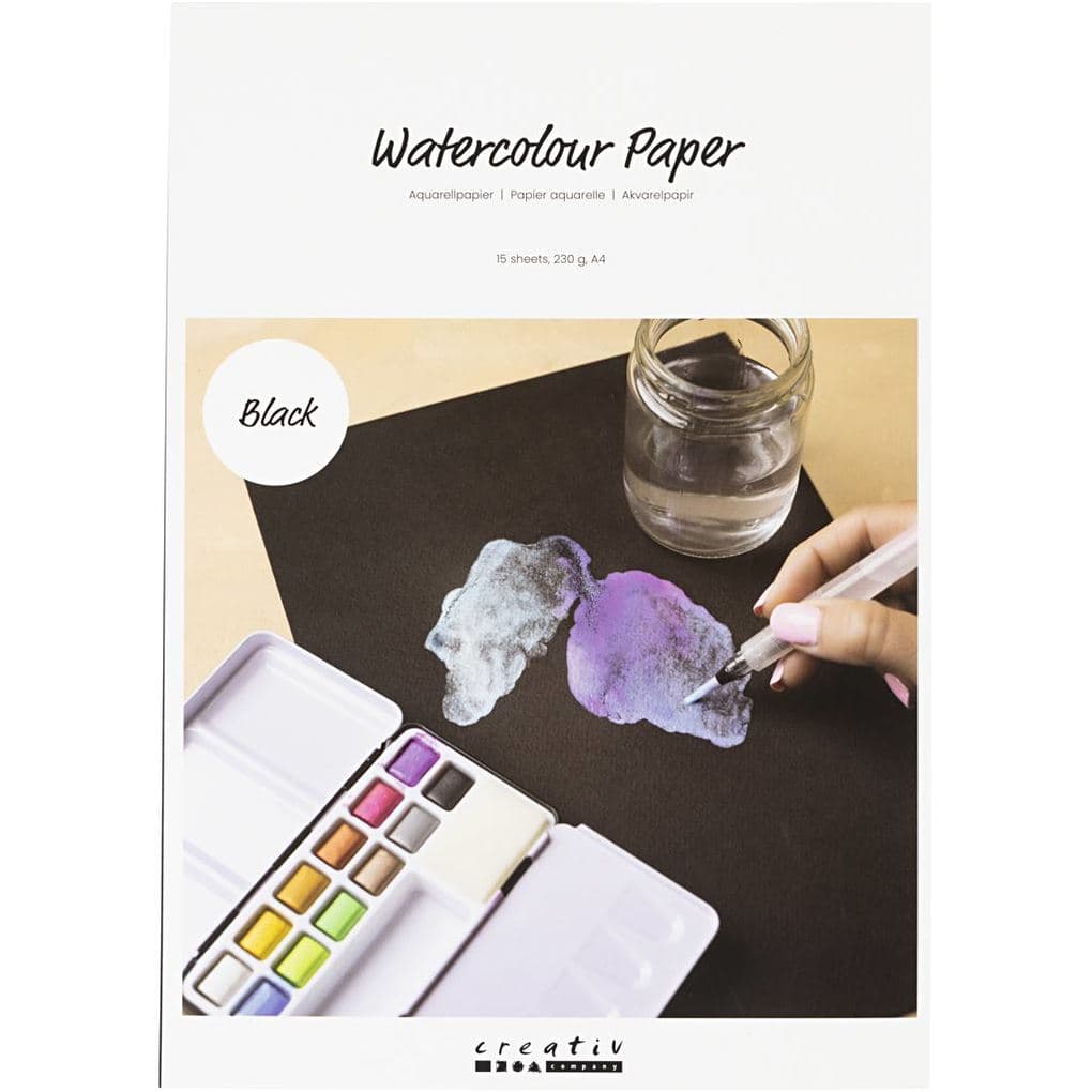Creativ Company Aquarellpapier, A4, Blatt 210x297 mm, 230 g, Schwarz, 15 Blatt