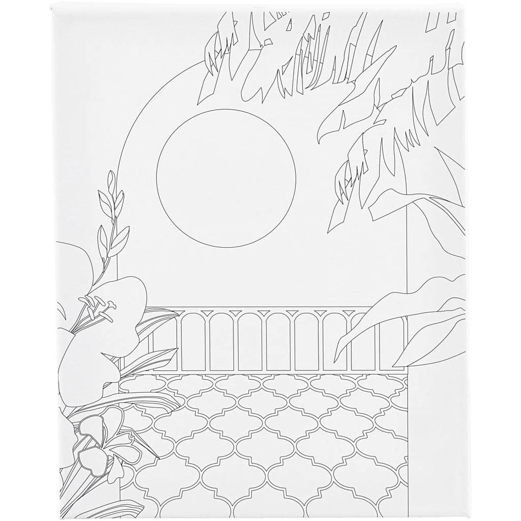 Creativ Company Mal-Leinwand mit Aufdruck, Sonniger Balkon, T 1,6 cm, Größe 24x30 cm, 360 g, 1 Stk