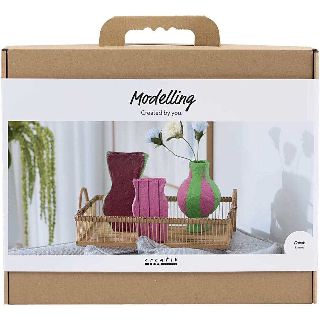 Creativ Company Maxi Kreativ Set Modellieren, Vasen aus Pappmachee-Pulp, sortierte Farben