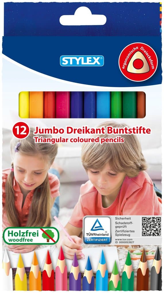 Stylex Buntstifte, Dreikant, Jumbo, 12 Stück