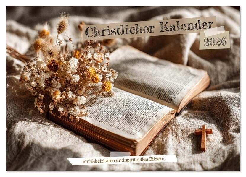 Christlicher Kalender mit Bibelzitaten und spirituellen Bildern (Wandkalender 2026 DIN A2 quer), CALVENDO Monatskalender