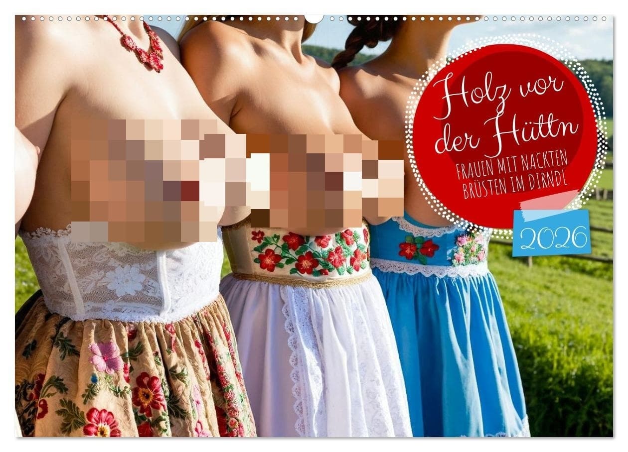 Holz vor der Hüttn - Frauen mit nackten Brüsten im Dirndl (Wandkalender 2026 DIN A2 quer), CALVENDO Monatskalender