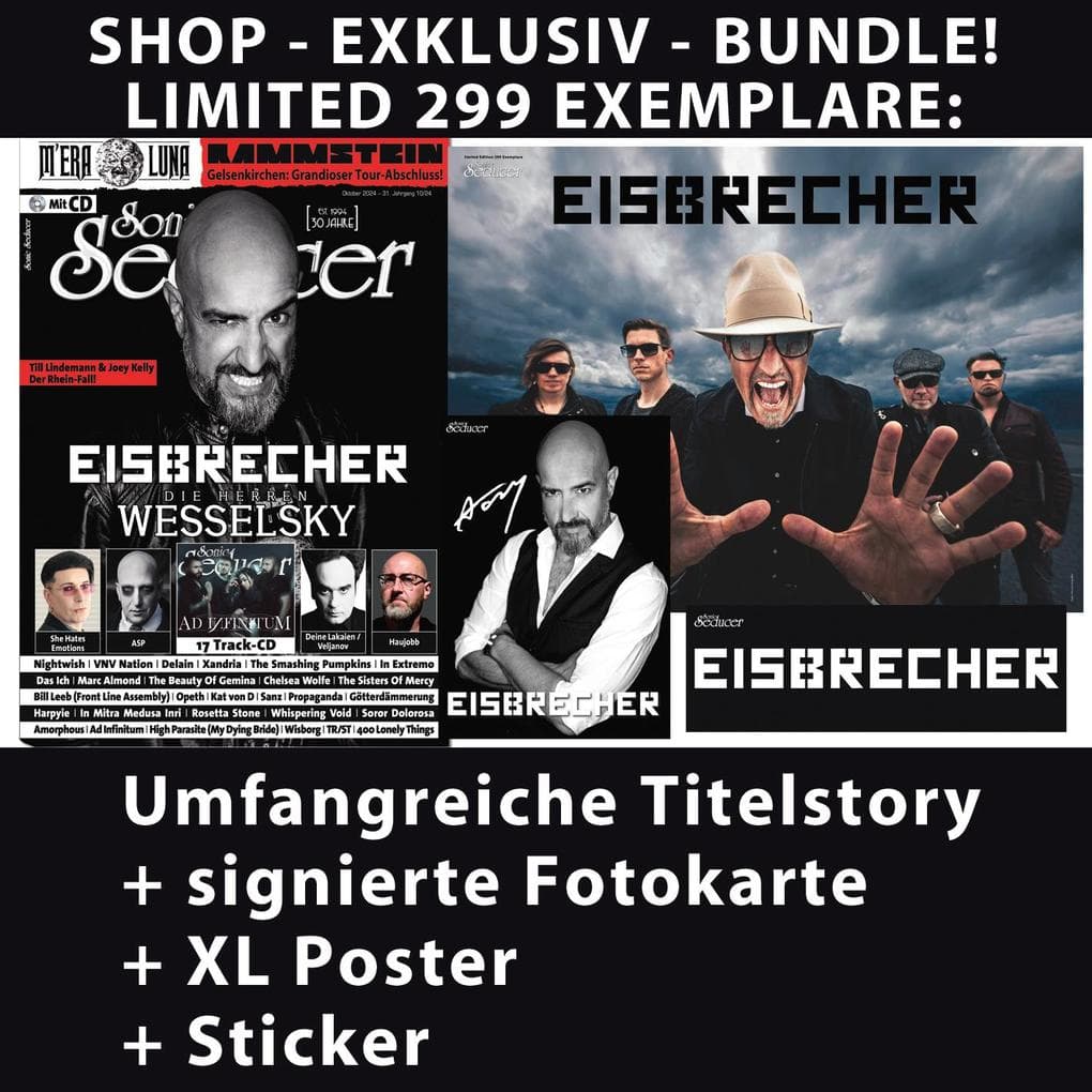 Eisbrecher - Bundle - LIMITED: Signierte Fotokarte + XL Poster + Sticker + Titel Story Sonic Seducer 10-24
