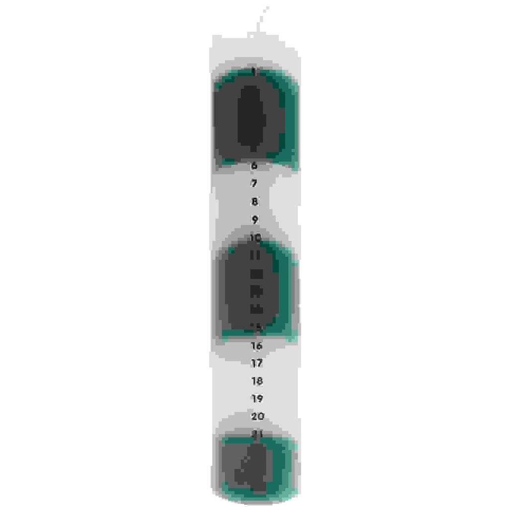 Adventskalender Kerze 1-24, Grün/Weiß