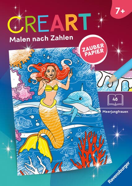 CreArt Malen nach Zahlen ab 7 - Zauberpapier: Meerjungfrauen