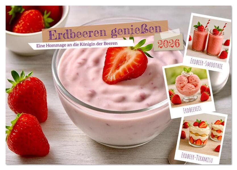 Erdbeeren genießen (Tischkalender 2026 DIN A5 quer), CALVENDO Monatskalender