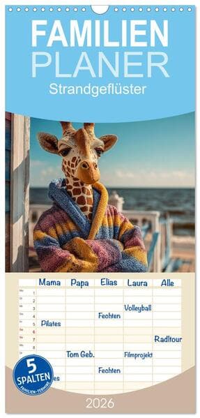 Familienplaner 2026 - Strandgeflüster mit 5 Spalten (Wandkalender, 21 x 45 cm) CALVENDO