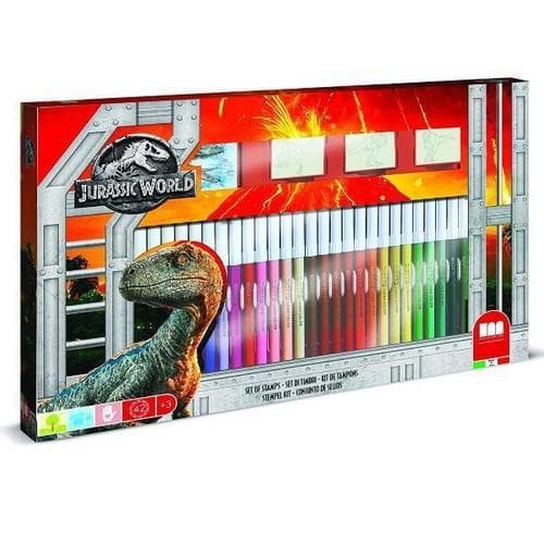 JURASSIC WORLD - Malset XL, 41-tlg., inkl. Malbuch & Stempel