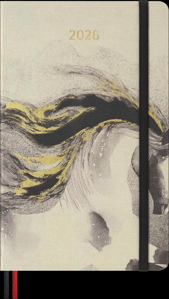 Moleskine 12 Monate Das Jahr des Pferdes Wochen-Notizkalender 2026 L/A5, 1 Wo = 1 Seite, liniert, fester Einband, Kalligrafie