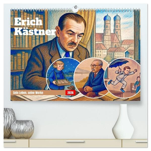 Erich Kästner (hochwertiger Premium Wandkalender 2026 DIN A2 quer), Kunstdruck in Hochglanz