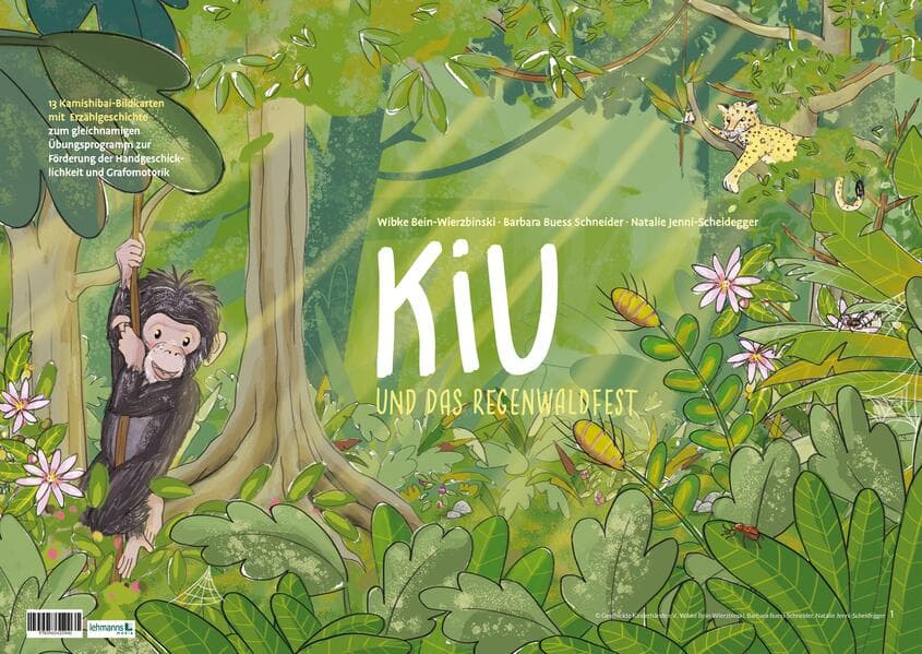 15 Kamishibai-Bildkarten mit Erzählgeschichte zum gleichnamigen Bewegungsförderprogramm 'Kiu und das Regenwaldfest'
