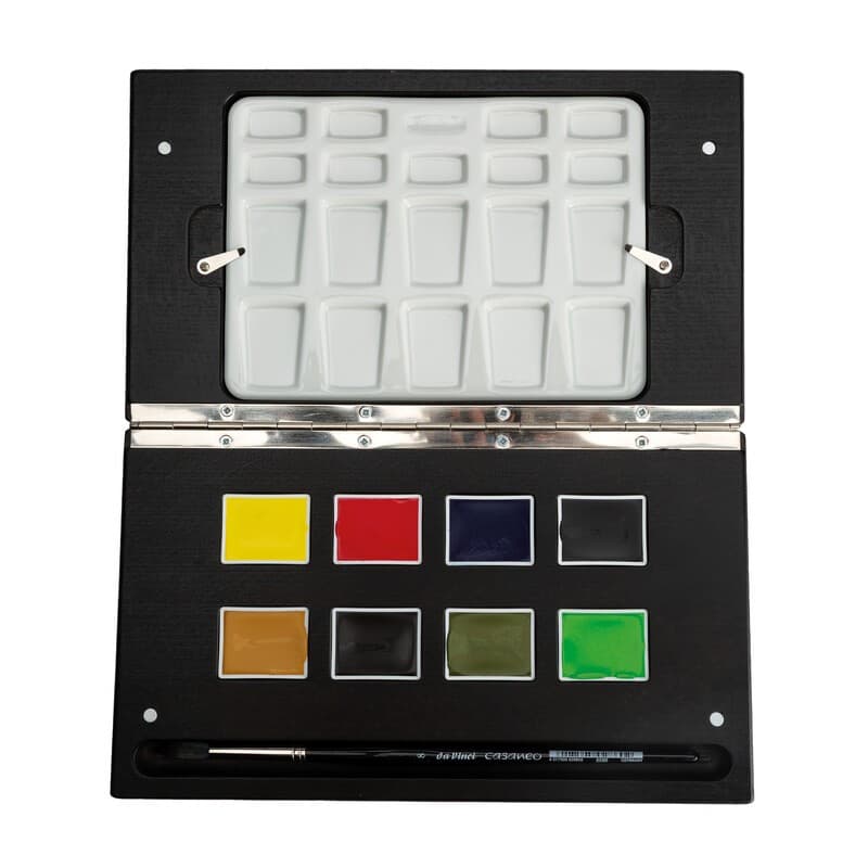 Schmincke Horadam Aquarell, Holzkasten, 8 x XL-Näpfchen + Pinsel + Palette