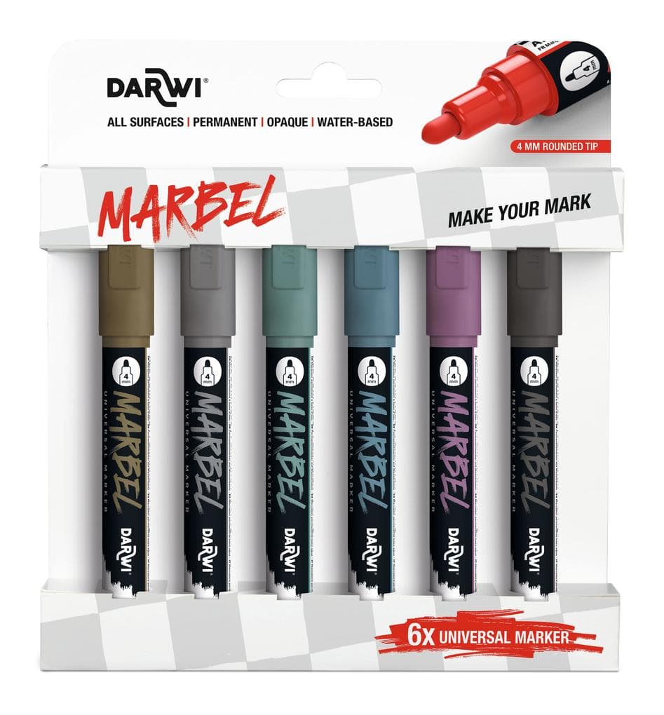 MARBEL Set mit 6 Universalmarkern Acrylfarben, Rundspitze medium 4mm, Metallic-Farben
