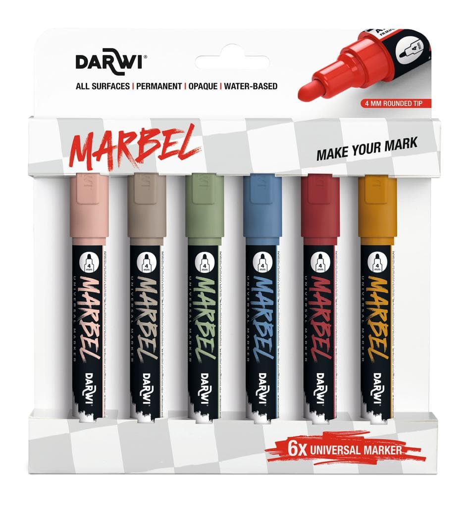 MARBEL Set mit 6 Universalmarkern Acrylfarben, Rundspitze medium 4mm, Natur