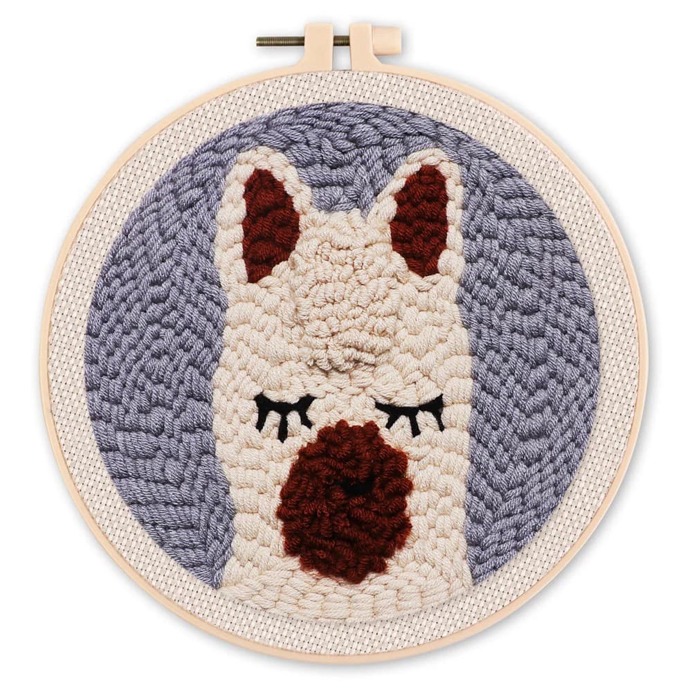 Punch Needle Figured'Art 20x20 cm Kleines Lama, DIY Stickerei mit Nadel und Wolle