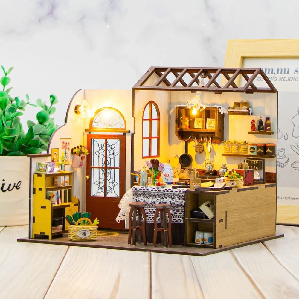 Figured'Art - DIY Miniaturhaus: Petas Küche Kreatives Bastelset, Haus mit LED, 69 Teilen