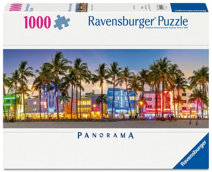 Ravensburger Puzzle 12001710 - Nachtlichter am Ocean Drive - Panorama-Puzzle "Miami Beach" mit 1000 Teilen, für Florida-Fans ab 14 Jahren