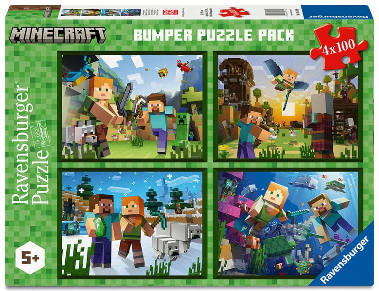 Ravensburger Kinderpuzzle 05716 - Biome erforschen - 4x 100 Teile Puzzle in einer Box, für Puzzle-Freunde und Minecraft-Fans ab 5 Jahren