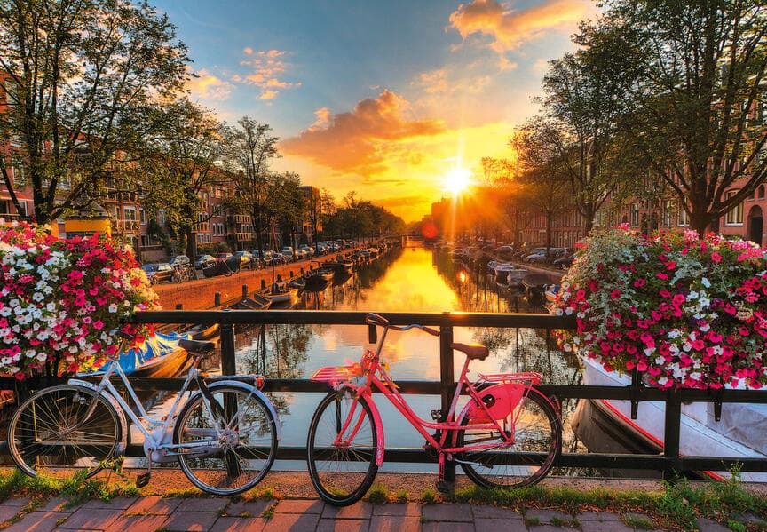 Feel Well & Puzzle - Fahrräder in Amsterdam - Erwachsenenpuzzle mit 200 XL-Teilen und extra Bildvorlage