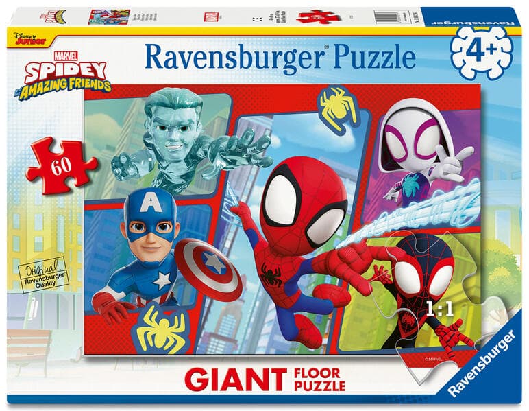 Ravensburger Kinderpuzzle 12004216 - Spidey in Aktion! - Bodenpuzzle mit 60 großen Puzzleteilen, für kleine Spider-Man-Fans ab 4 Jahren