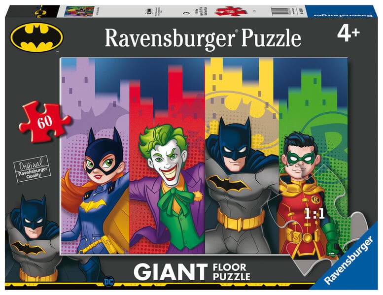 Ravensburger Kinderpuzzle 03070 - Batgirl, Joker, Batman, Robin - Bodenpuzzle mit 60 großen Puzzleteilen, für kleine Batman-Fans ab 4 Jahren