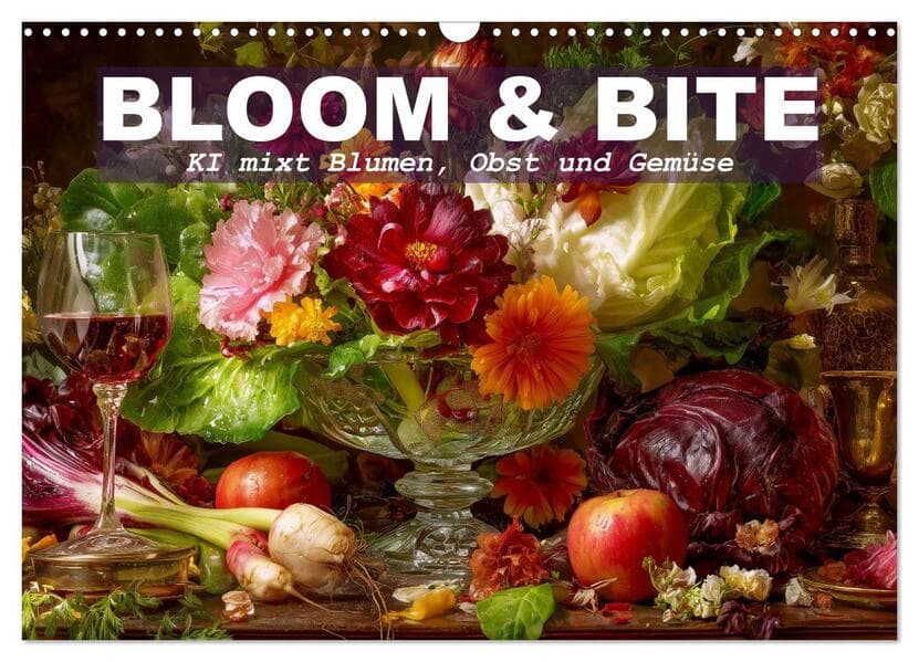 Bloom und Bite. KI mixt Blumen, Obst und Gemüse (Wandkalender 2026 DIN A3 quer), CALVENDO Monatskalender
