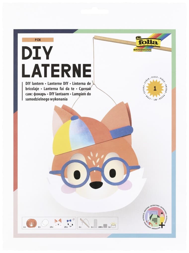 FOLIA Bastelartikel DIY Laterne Fuchs (FOX) inkl. 1 LED-Licht und Batterien