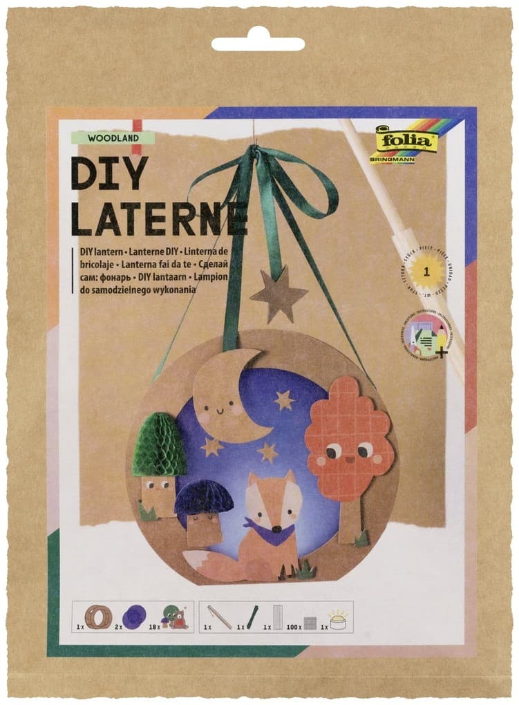 FOLIA Bastelartikel DIY Laterne Woodland, inkl. 1 LED-Licht und Batterien