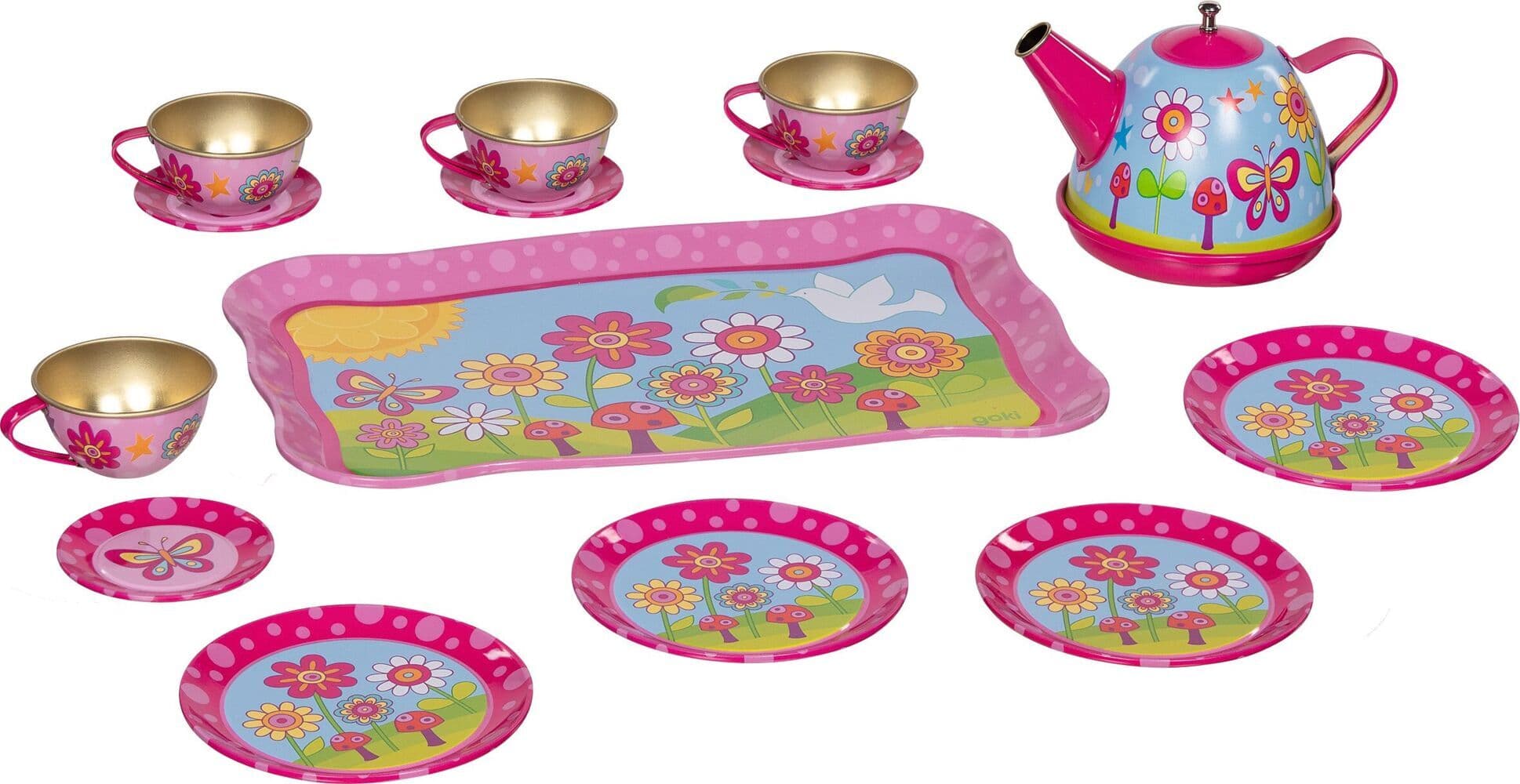 Teeservice aus Blech Funky Flowers