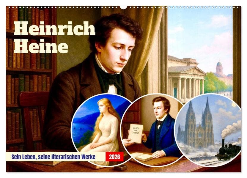 Heinrich Heine. Sein Leben, seine literarischen Werke (Wandkalender 2026 DIN A2 quer), CALVENDO Monatskalender