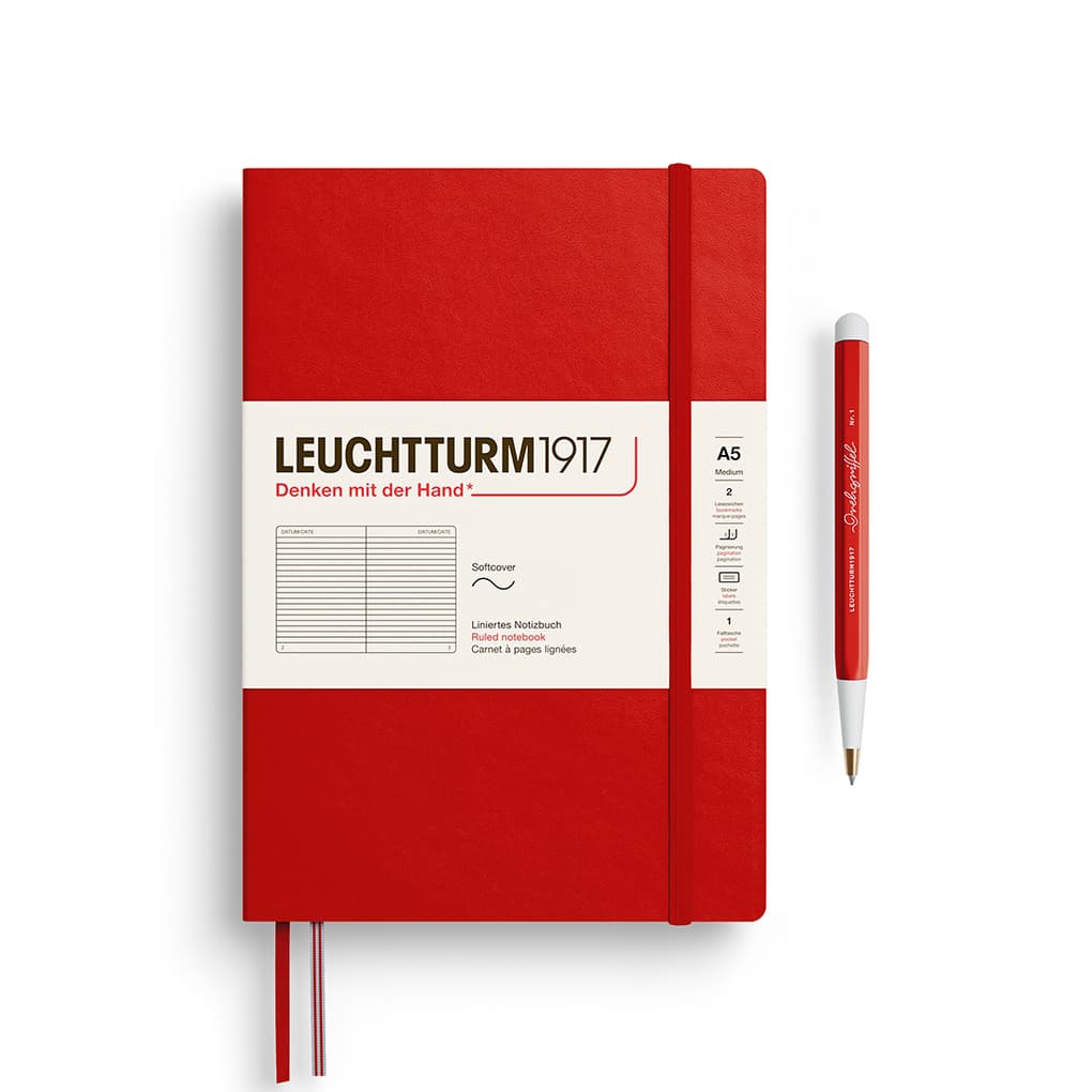 Notizbuch Medium (A5), Softcover, 123 nummerierte Seiten, Cherry, liniert