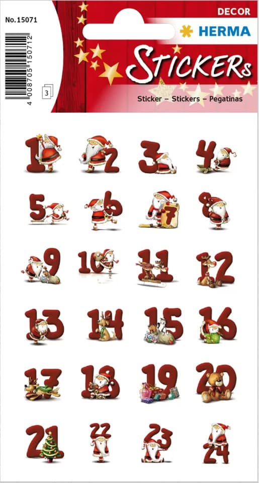 Herma Sticker Lebkuchenzahlen, Adventskalender Zahlen, 3 Blatt 72 Sticker