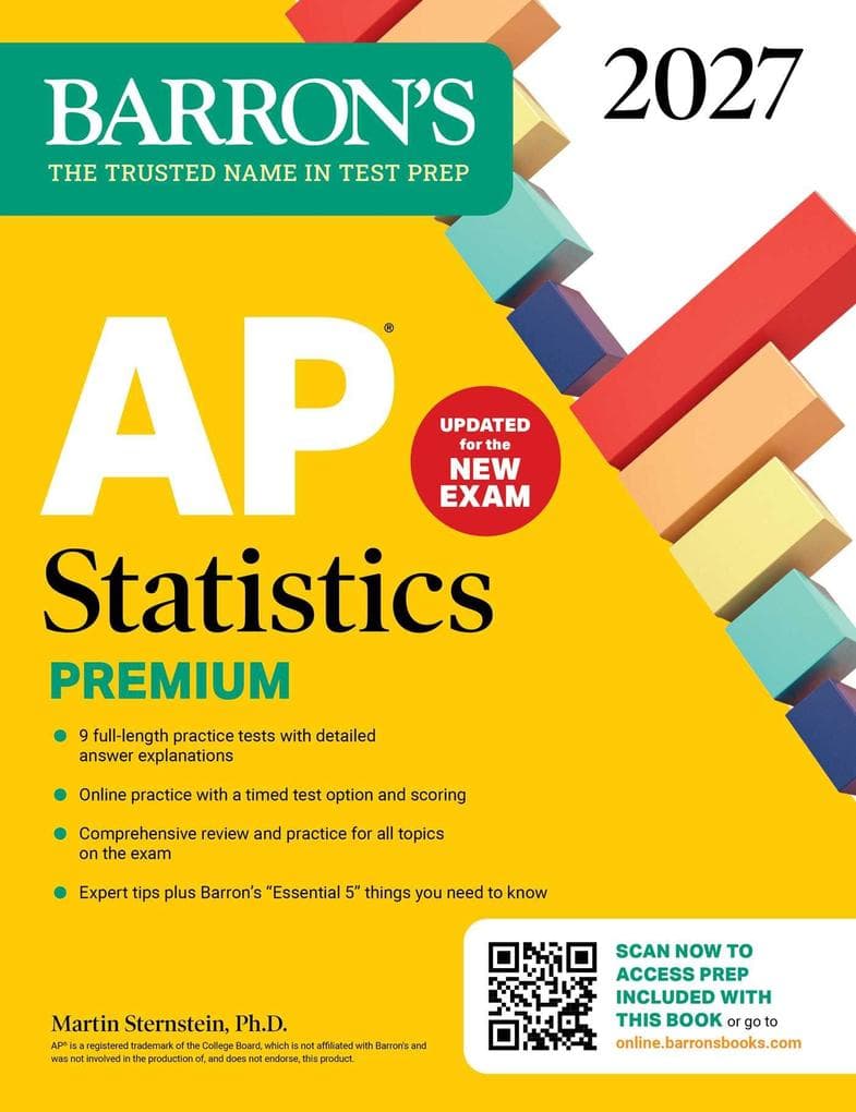 AP Statistics Premium, 2027: 9 Practice Tests + Comprehensive Review + Online Practice
